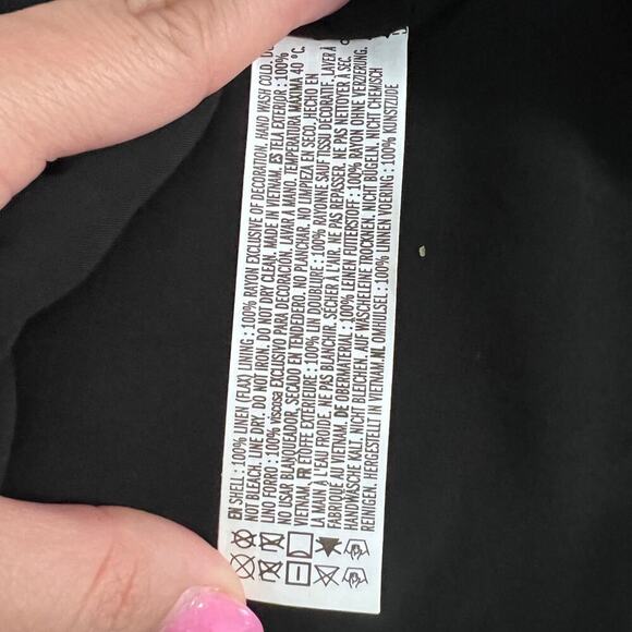 ✨Forever 21 Black Linen Blend Button Front Dress Women Large Tie Strap Sundress - Picture 5 of 9